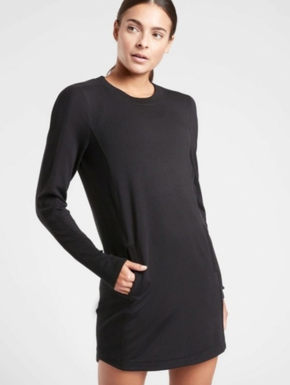 Athleta Black Balance Long-Sleeve Sweatshirt Mini-Dress, Size Small